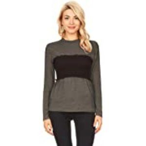 SIMLU XL 10-12 Cute Comfy Tee Smock Waist Charcoal/Black Crew Neck